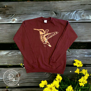 Crewneck Sweatshirt - Tribal Hummingbird - Maroon